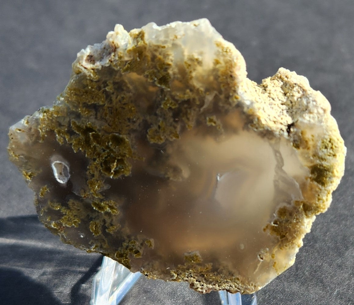 Polished Face Clear Agate Nodule with Green Moss